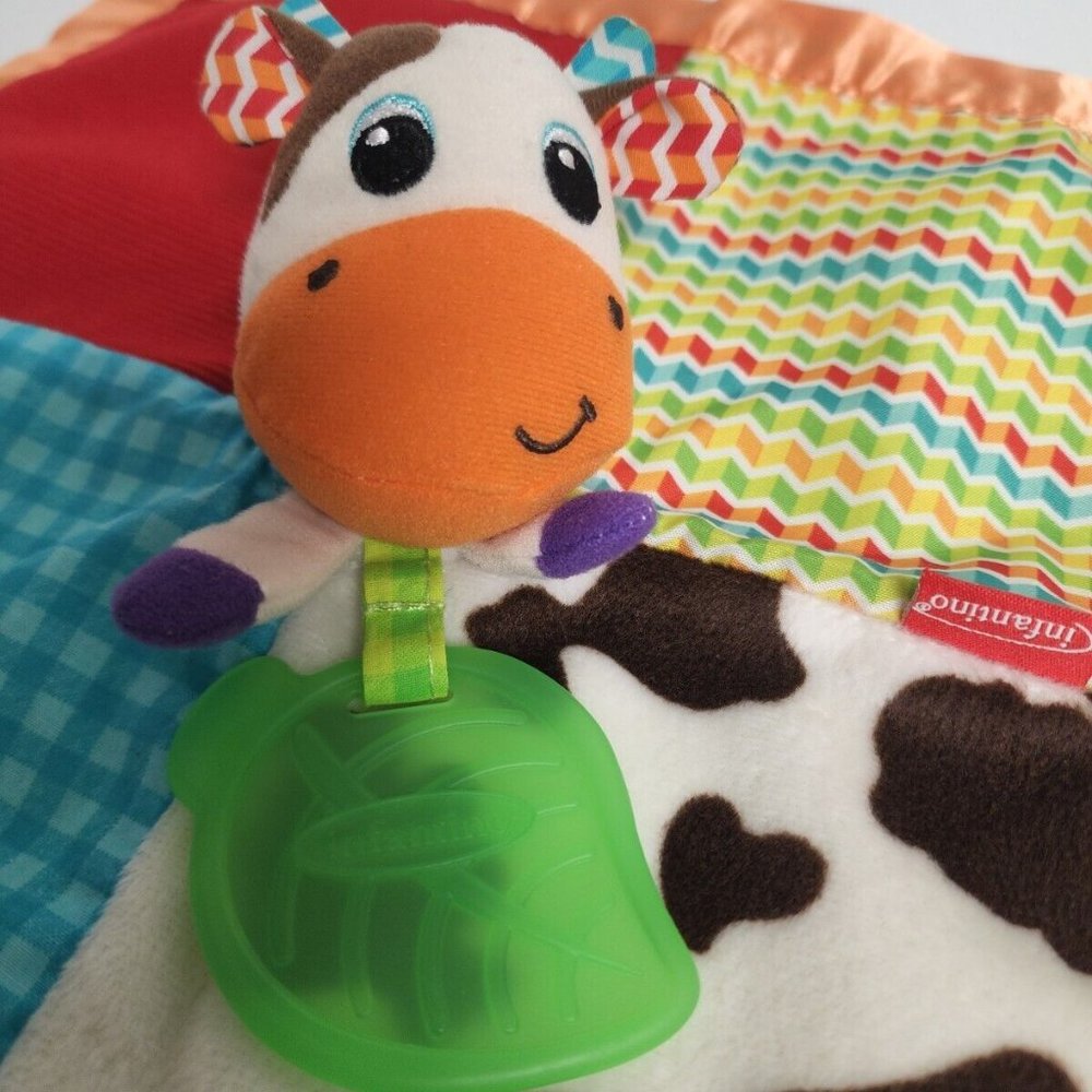 Infantino Cow Tags Crinkle Ears‎ Tags Teether Lovey Security Blanket